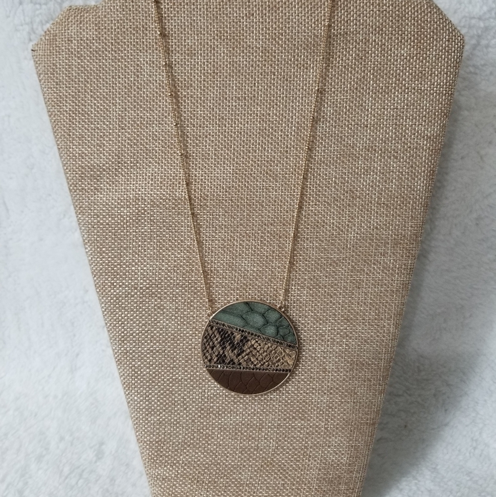 Leather look medallion snake skin  necklace